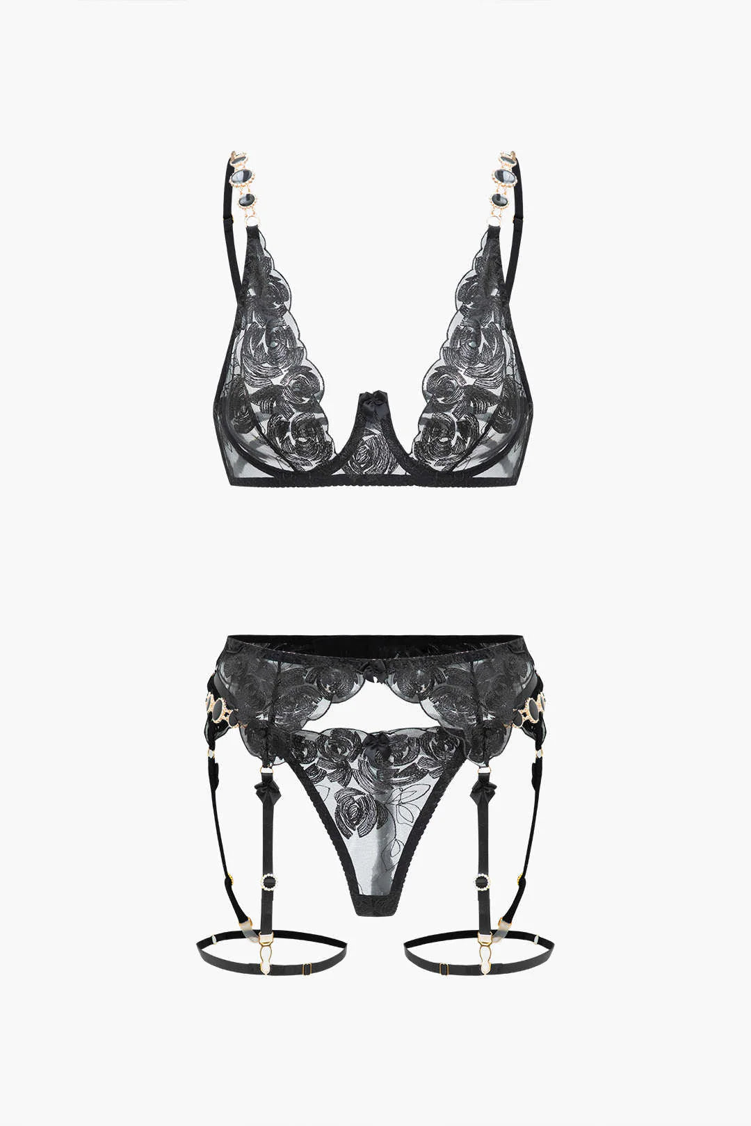 Metalik Zincir Nakışlı Jartiyer Takımı