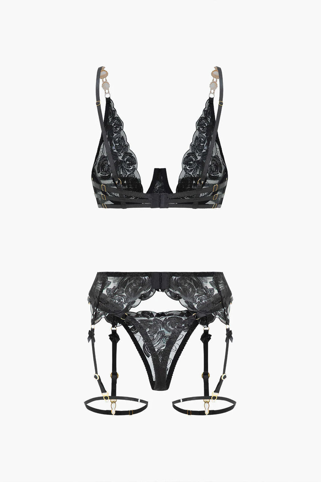 Metalik Zincir Nakışlı Jartiyer Takımı