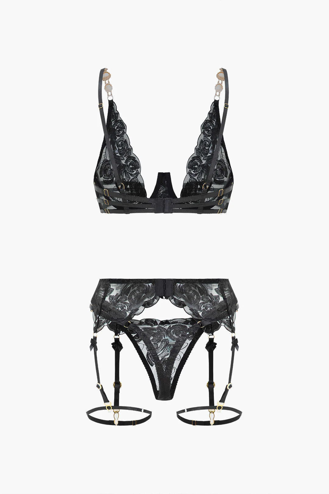 Metalik Zincir Nakışlı Jartiyer Takımı