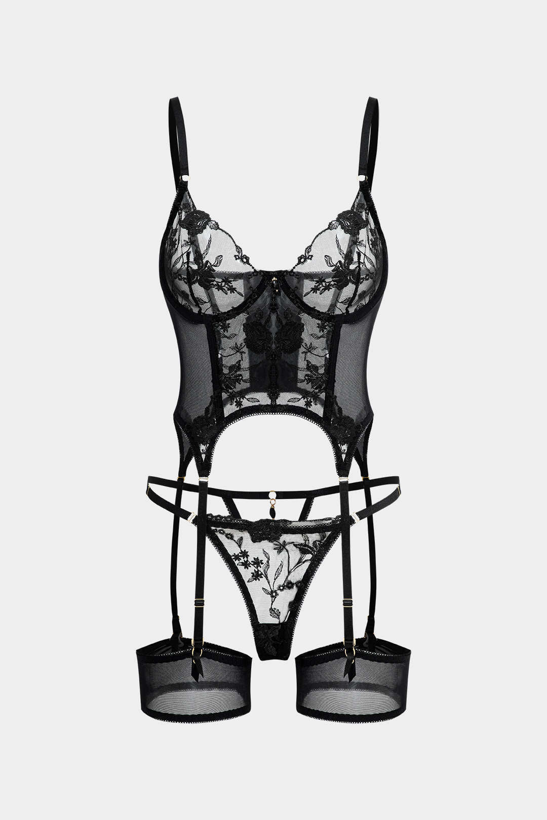 Tül Nakışlı Boncuklu Jartiyer Takımı